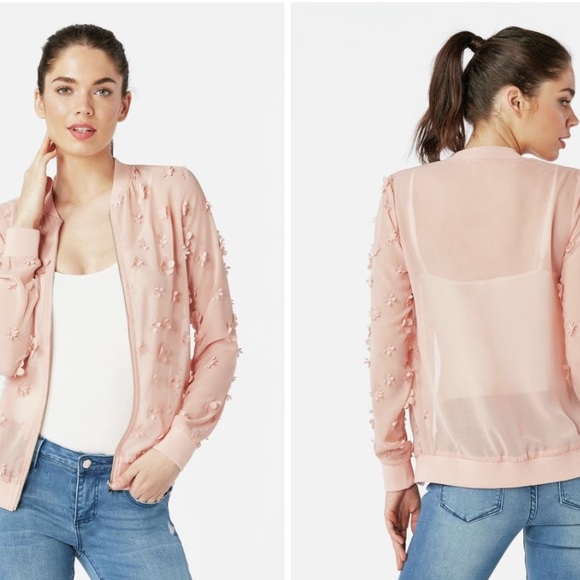 JustFab 3D Floral Bomber Pink Jacket, Size Medium, NWT - Picture 3 of 12